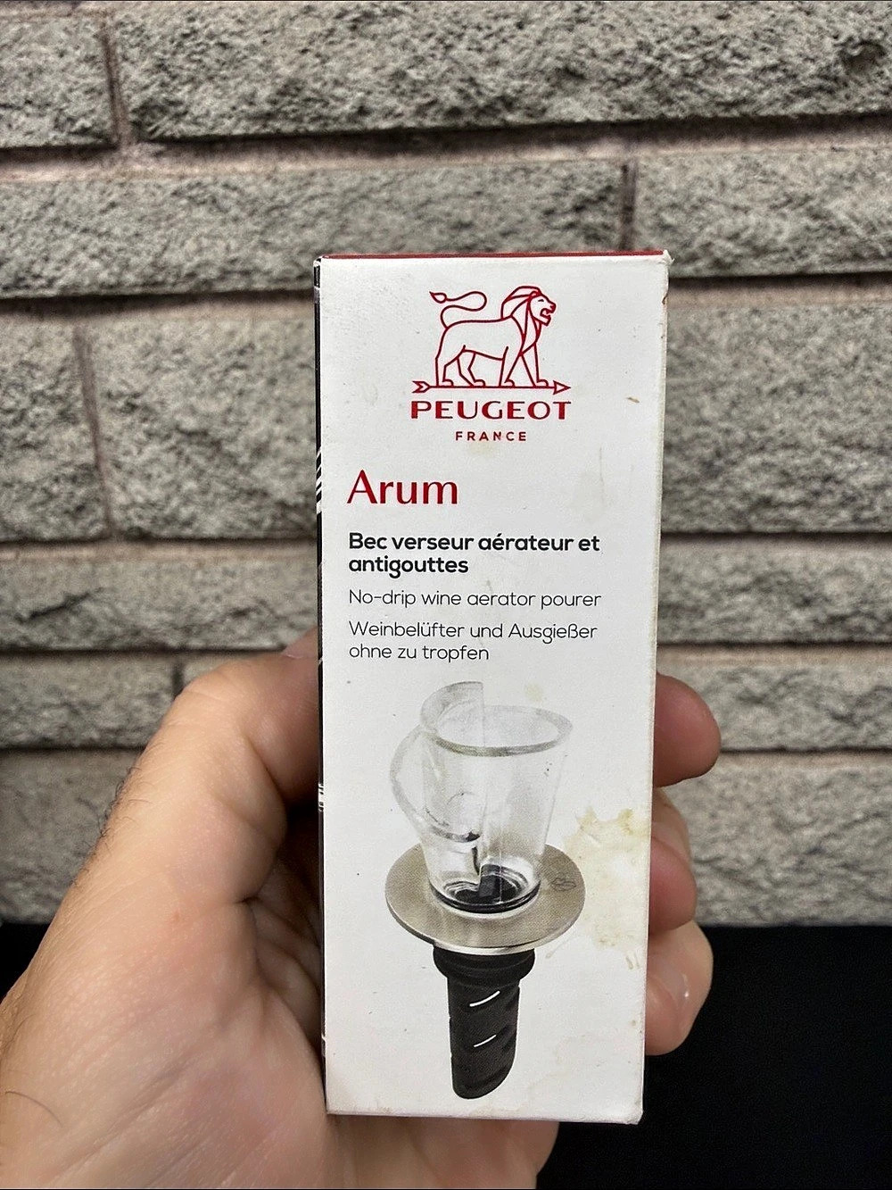 Peugeot Arum Non-Drip Wine Aerator Pourer White & Black